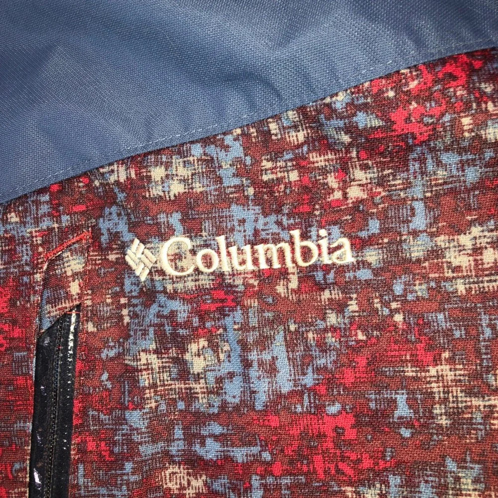 Columbia Interchange Omni-Tech Hooded Jacket Mens XL Red Blue Digital Camo Shell